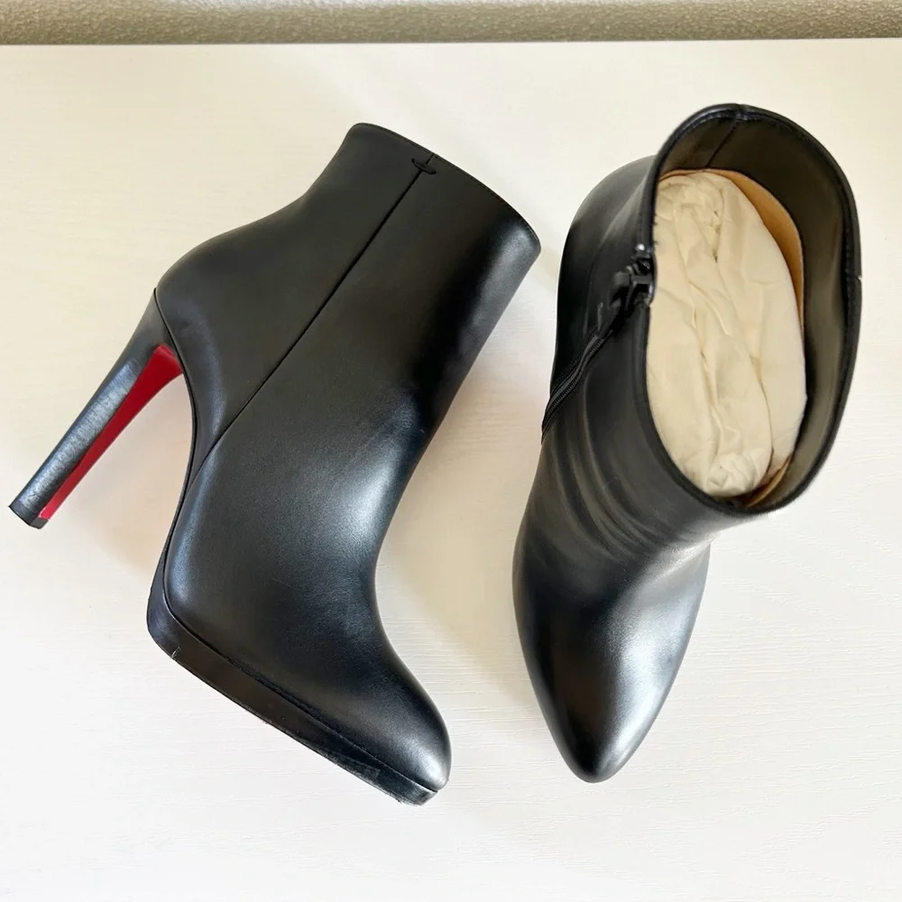 Christian Louboutin Fannylove 120 Black Leather Platform Boots Size EU 38.5